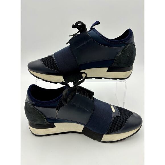 Authentic Balenciaga Race Runner Sneakers Navy Blue Black Elastic Size 8 38 - Picture 16 of 16